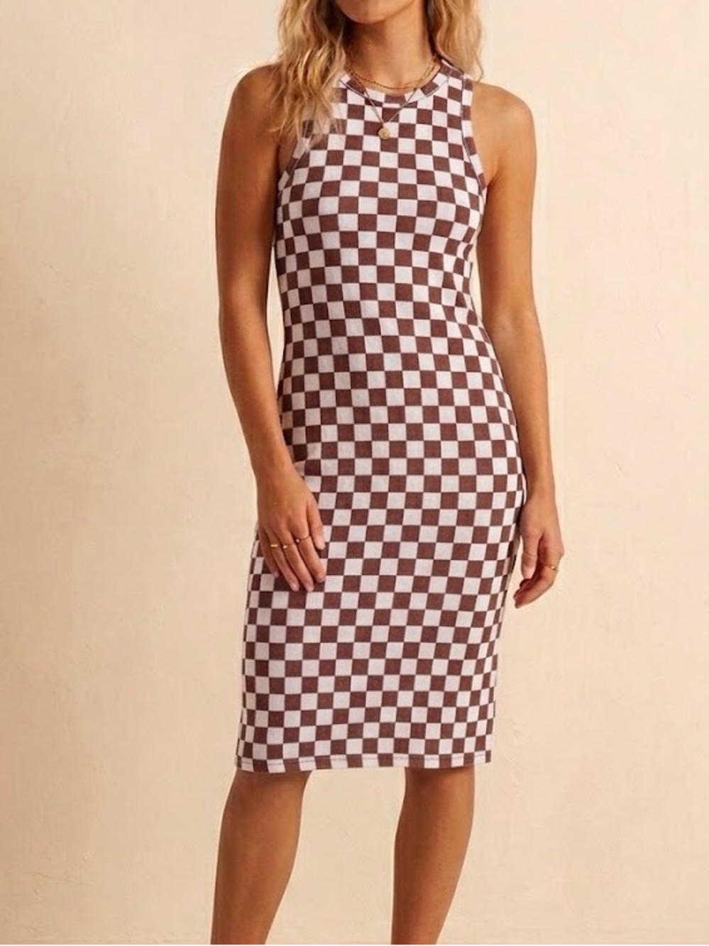 Araminta James Checkered Brown White Terry Dress Medium Swim Cover Up Resort